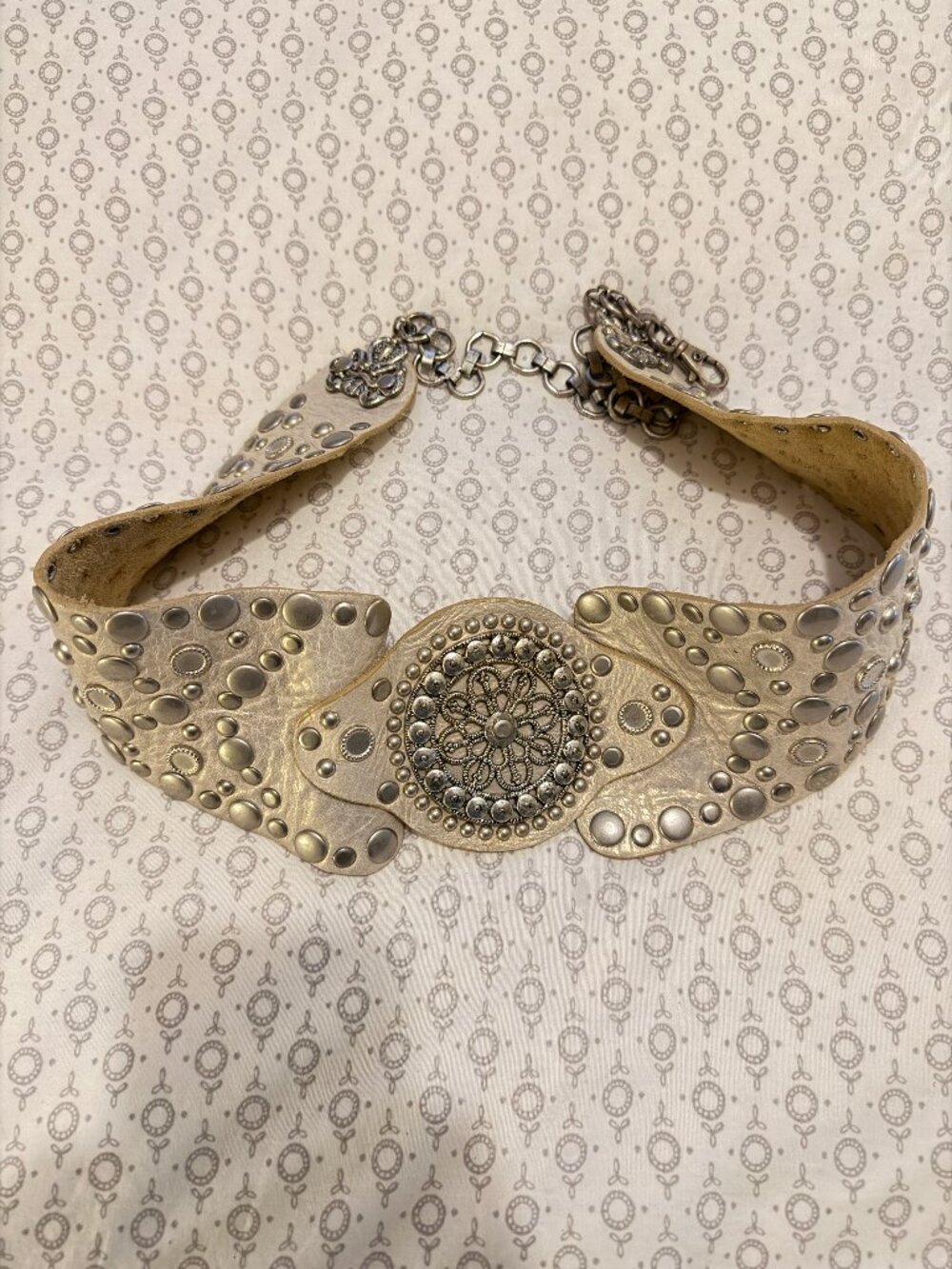 Wide Streets Ahead Studded Antique Silver Leather belt embellished adj up to 42"
